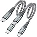 USB C to USB C Cable [2 Pack 1ft], JXMOX USB-C to USB-C Fast Charger Nylon Braided Charging Cord Compatible with Samsung Galaxy Note 10 Plus A80, Google Pixel 2/3/3a XL, MacBook,iPad pro 2018-Grey
