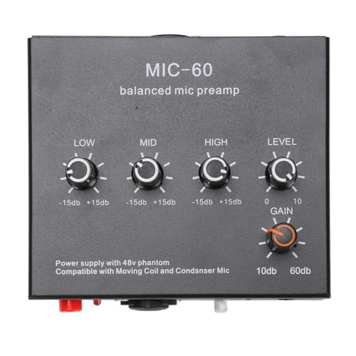 ariarly 60dB Gain Microphone Preamp, Studio Quality Sound, 48V Power, 3 Channel Input, XLR Output, Line Out, for SM7B, with 48V Power, for 55SH (With 3.5mm Sound Cable) - Thumbnail 4