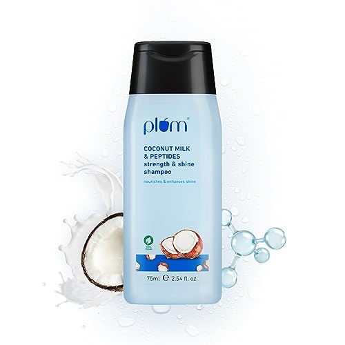 Plum Coconut Milk & Peptides Shampoo for Dry & Frizzy Hair | Provides 22X Shiny & Softer | Paraben-Free | Hair Shampoo for Women & Men | for Straight, Wavy & Rough Hair | pH Balanced | 75ml