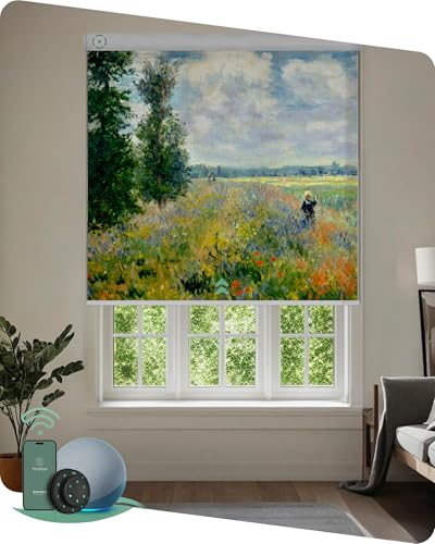 Yoolax Motorized Roller Shades with Remote, Personalized Image Printed Smart Blinds Work with Alexa, Automatic Shades for Windows Bedroom Office, Custom Size and Picture(Argenteuil)