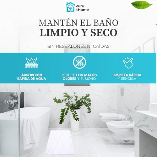 Miniatura 4 de Pure 4home Alfombra Diatomita Baño 60x40 Secado Rápido, Antideslizante Y Antibacteriana Alfombrilla Piedra Diatomita Super Absorbente Alfombrilla Diatomita - Stone Bath Mat White Waves