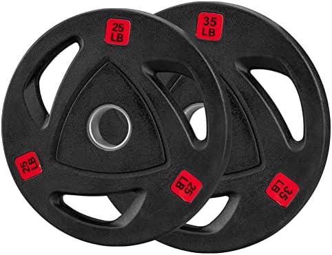 Fulvari Weight Plates 2-Inch Rubber Bumper Plates, Olympic Weight Plates, Bumper Plate Set - Singles OR Pairs for Strength Training, Weightlifting and Bodybuilding 25 lbsX2