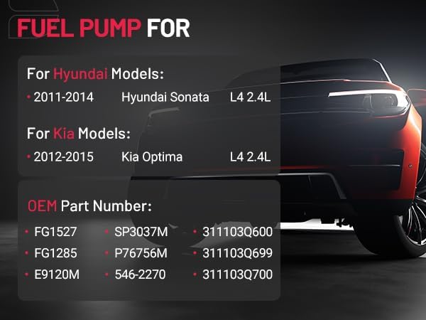 Miniatura 6 de BDFHYK Conjunto de bomba de combustible eléctrica E9120M compatible con 2011-2014 HYUNDAI Sonata L4 2.4L, KIA Optima L4 2012-2015 2.4L Reemplaza#