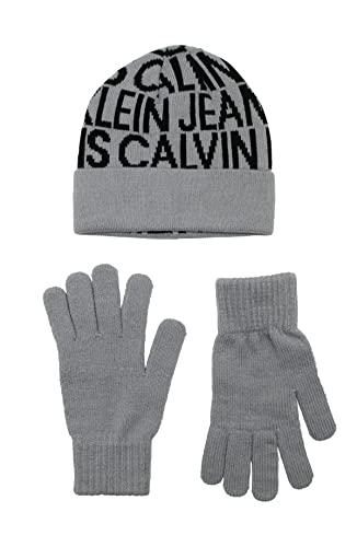 Image of Calvin Klein Boys' Ckj All Over Logo Solid Beanie and Glove Set