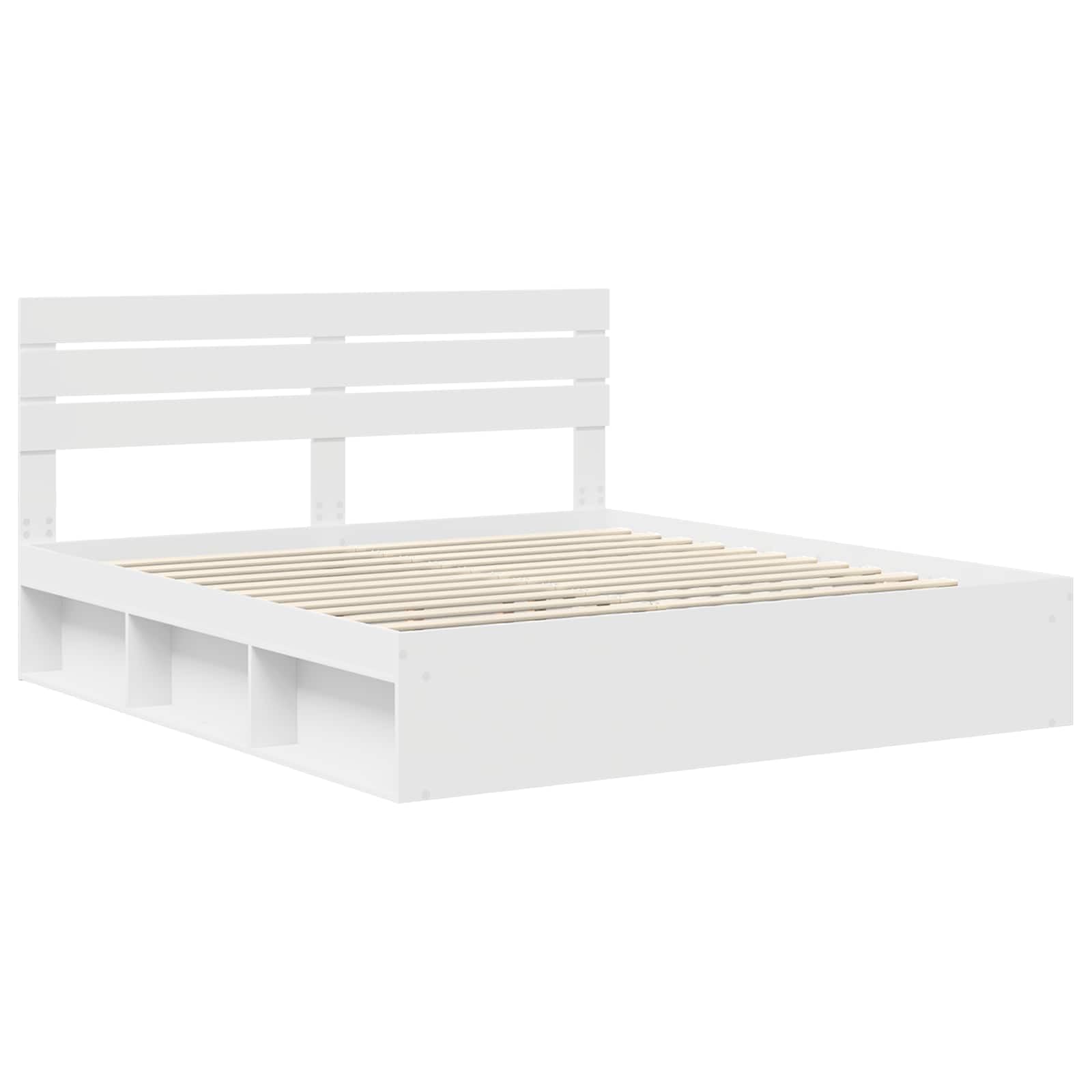 Nowoczesna biała rama łóżka z zagłówkiem, lite drewno sosnowe, rozmiar 200 x 200 cm, stabilna platforma do podparcia materaca, łatwy montaż do sypialni