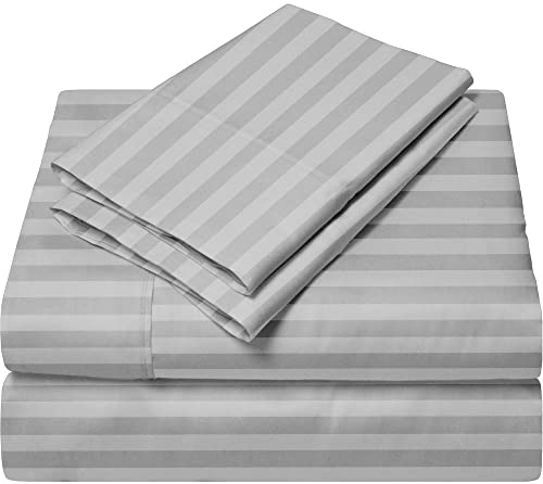 Giza-Egyptian-Dreams-Set-My-Sheet-&-Pillow 100% Giza Egyptian Cotton Sheet Set |Queen Size Light Grey Stripe Color| 4-PC Sheet Set Silky Satin Breathable Giza Cotton Sheets Set 10 Inch Deep Pocket