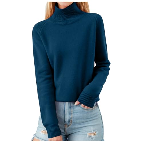 AMXYFBK Cable Knit Turtleneck Sweater Women Lightweight Soft Basic Loose Fit Pullover Solid Color Long Sleeve Top