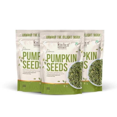 Image of KitchenSmith Premium Pumpkin Seeds - Pack of 3 (200gm Each) | Packed with Protein | Healthy Fats & Essential Nutrients for a Healthy Lifestyle | Energy and Skin Glow