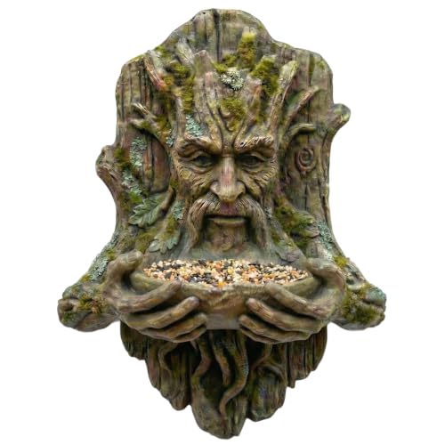Image of KIVIMICO Tree Face Bird Feeder Statue, Resin Forest Man Wall Hanging Sculpture with Feeding Bowl, Outdoor Garden Yard Decor, Rustic Tree Spirit Ornament Gift