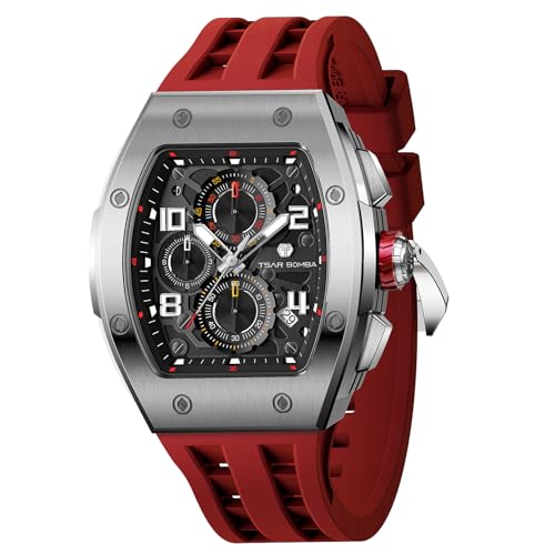 Image of TSAR BOMBA Men's Luxury Quartz Watch, Luminous Dial 5ATM Water Resistance Silicone Strap Men's Wristwatch Ideal Gift for Men