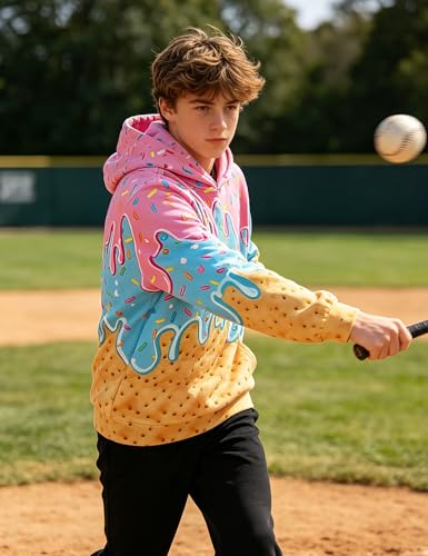 Move Dance Boys Hoodies Blue Pink Ice Cream Baseball Pullover Graphic Sweatshirts Hooded With Big Pockets — view 5