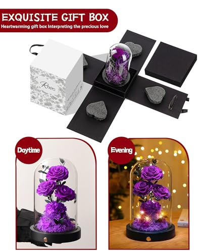 Flowers-Roses-Gifts-for-Mom-GrandmaForever-Preserved-Rose-in-Glass-Dome-Mothers-Day-Anniversary-Thanksging-Birthday-Real-Roses-Gifts-for-Wife-Women-Mother-in-LawPurple Flowers Roses Gifts for Mom GrandmaForever Preserved Rose in Glass Dome Mothers Day Anniversary Thanksging Birthday Real Roses Gifts for Wife Women Mother in LawPurple