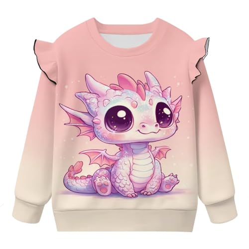 Toddler Dragon Sweatshirt for 1T-8T Girls Crewneck Tees Top Ruffle Long Sleeve Fall Sweatshirts Cute Outfits4