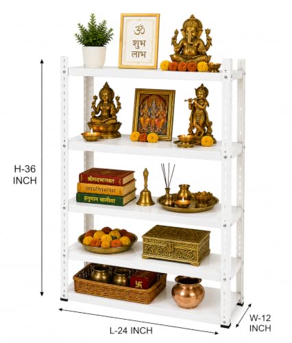 Image of Perfect Rack 4 Shelf Multipurpose Steel Storage Rack for Home, Kitchen, Bedroom, Office & Store | Heavy Duty Metal Shelving Unit | 36 Inch Height x 24 Inch Length x 12 Inch Width cover (white)