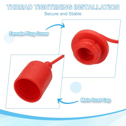 Image of PATIKIL 1 inch ISO-A Hydraulic Coupler Male Dust Cap and Female Plug Cover, Set of 1 Rubber Quick Disconnects Port Plug Cover Fittings Red Cap with Retention Ring