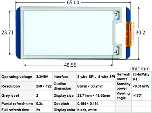 Image of Waveshare 2.13inch E-Ink Display HAT Rev2.1 Black,White Two-Color 250x122 Pixel E-Paper Screen LCD for Raspberry Pi 4B /3B+ /3B /2B /Zero /Zero W /Zero WH and Jetson Nano SPI Interface