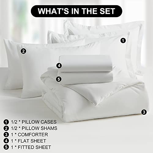 Qsteheml King Comforter Set 7 Pieces, Solid Color Off White King Bedding Sets, Soft King Bed In A Bag With Comforter, Flat Sheet, Fitted Sheet, Pillow Shams And Pillowcases For All Season #TOP5