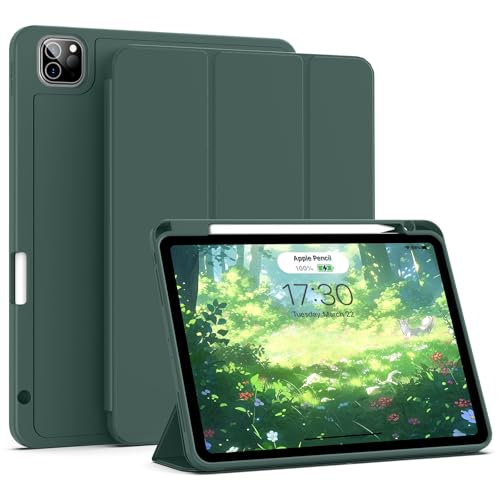 aoub Case for iPad Pro 11 4th/3rd/2nd Generation 2022/2021/2020 iPad Pro 11 Case with Holder Support Pencil Charging Soft Silicone Cover Auto Sleep/Wake Dark Green
