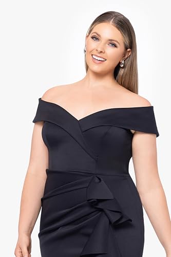 Image of Xscape Women's Bodycon Midi Off-The-Shoulder Ruffle Dress with Center Back Zipper, Petite & Plus Size