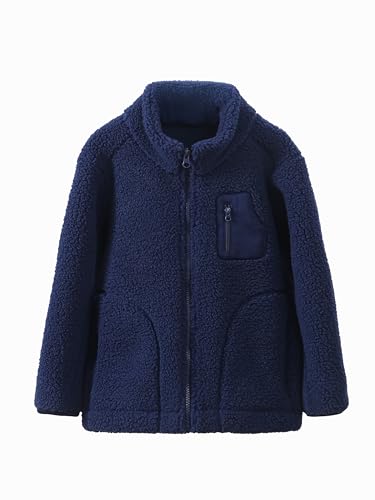 Kids Fleece-Lined Sherpa Jacket – Lightweight Dual-Layer Warm Zip-Up Coat with Stand Collar & Chest Pocket, Sizes 5-122