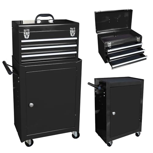 TCE ATBD134U-BLACK Torin Rolling Garage Workshop Tool Organizer: Detachable 3 Drawer Tool Chest with Large Storage Cabinet and Adjustable Shelf, Black