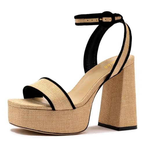 miss left Women Stylish Open Toe Platform Sandals Ankle Strap Backless Chunky High Heels Summer Party Club Date Dance Shoes Size 4-16 US