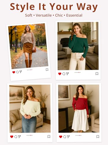 Feiersi Women's Off Shoulder Sweater Long Sleeve Loose Pullover Knit Jumper3