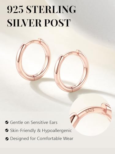 Image of Silvora 14K Gold Plated Huggie Hoop Earrings for Women, Small Sterling Silver Hoops, Hypoallergenic Cartilage Earrings for Sensitive Ears 8 /10 /12 /14 /16 /18 /20MM