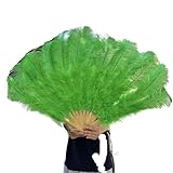 JBTBIHIG オーストリッチフェザーファン 大型ダチョウ羽根ファン 100cm 130cm 手持ちマラブープルームファン バーレスクダンス、コスチュームハロウィンショー小道具(グリーン01、1個 100cm)