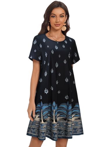 Image of My Sky Summer Dresses for Women 2026 Casual Short Sleeves Tshirt Flowy Beach Plus Size Sundress with Pockets