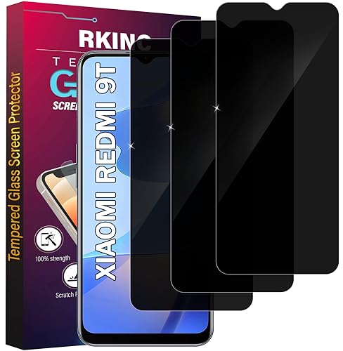 RKINC Protector pantalla privacidad para Xiaomi Redmi 9T, [3 Piezas] Cristal templado película de vidrio, Ángulo de privacidad mejorado, Dureza 9H, Sin Burbujas