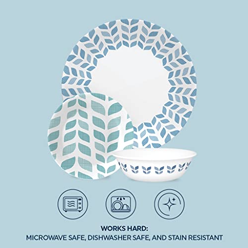 Corelle Global Collection Vitrelle 18-Piece Dinnerware Set Triple Layer Recycled Glass, Lightweight Eco-Friendly Round Plates and Bowls Set, Northern Pines