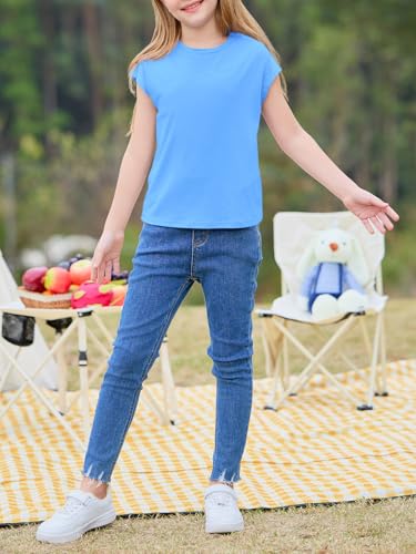 Image of Imily Bela Girls Short Sleeve T Shirts Crew Neck Cap Sleeve Tank Tops Casual Loose Summer Shirt Kids 5-14 Years