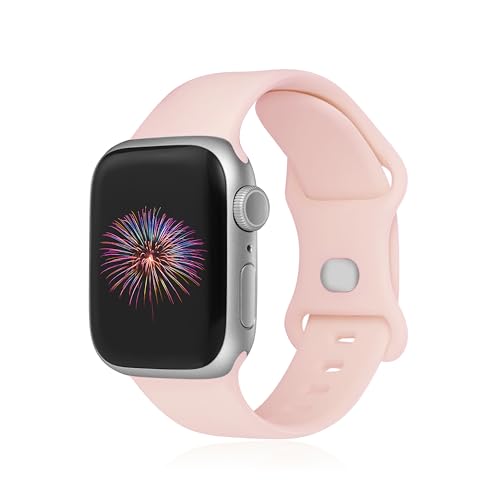 Image of Sport Bands Compatible with Apple Watch Band 38mm /40mm /41mm /42mm /44mm /45mm /49mm Women Men,Soft Silicone Strap Compatible with iWatch Ultra2 /Ultra Series10 /9 /8 /7 /6 /5 /4 /3 /2 /1 /SE Pink Sand
