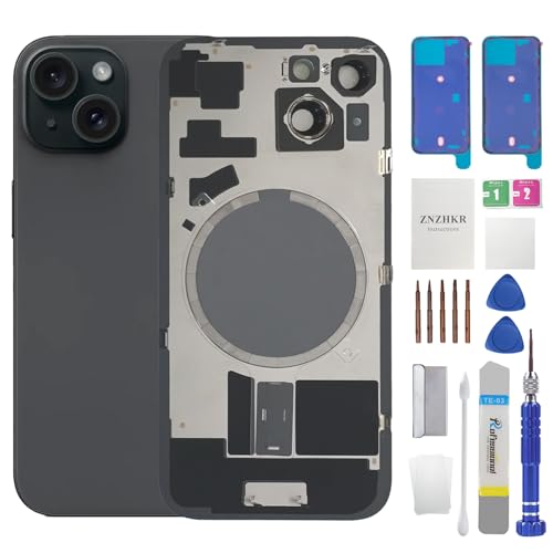 15 Back Glass Replacement with Metal Camera Frame and Lens Glass &Magnet for iPhone 15 (6.1-inch Black) & Includes Replacement Tools