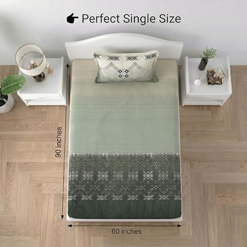 Image of Mafatlal Cotton Single Bedsheet Combo Pack of 2 with Pillow Covers | 186 TC Soft Breathable Bed Sheets for Single Bed | Floral Printed Bedding Set | Blue & Beige Brown