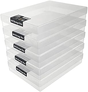 WestonBoxes A4 Transparent Plastic Craft Storage Boxes with Lids for Art Supplies, Paper and Card - 3.6 Litre Volume (Pack of 5)