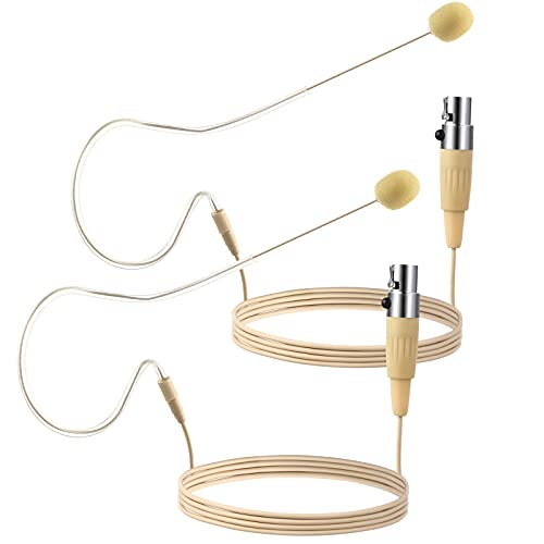 TOODOO in Ear Back Electric Microphone Mini XLR Mic Over The Ear Microphones Headset Microphone XLR with 4 Pin Mini XLR Cable Wire and Microphone Windscreens Compatible with Shure, Beige Color (2 Pcs)