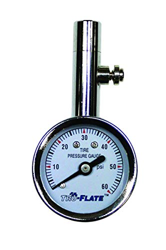 Image of Plews & Edelmann Tru-Flate 17-567 Mini Dial Tire Gauge with Bleeder Valve and Leather Pouch (5-60 PSI), 1 Pack