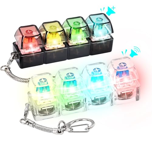 2 Pcs Keyboard Fidget Toy, Loud & Silent Fidget Keychain with LED Lights, Stress Relief Clicker Fidget Keyboard, Boost Focus and Calm Anxiety for Library Office Home