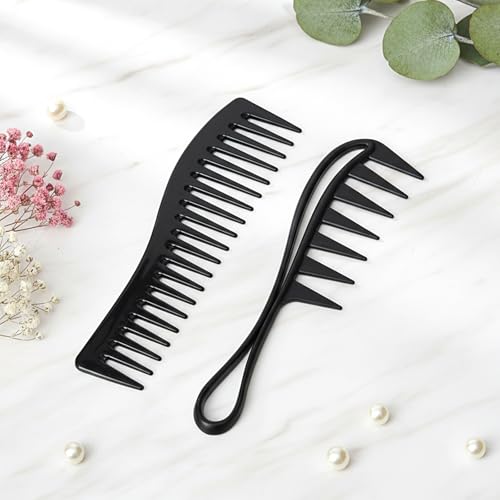 2 peines anchos para cabello rizado y grueso, negro miniatura 3