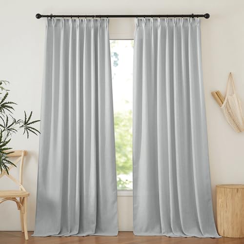 NICETOWN Linen Pinch Pleat Blackout Curtains 84 inch Long for Living Room Bedroom, Thermal Insulated Window Treatments Privacy with Light Filtering fo