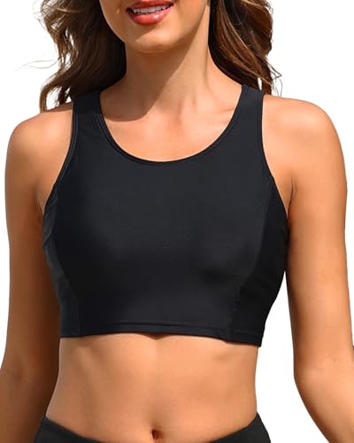 Tempt Me Women's Black Sports Bra Swimsuit Scoop Neck Bikini