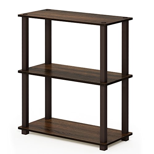 Furinno TURN-S-TUBE Storage Shelves, 3-Tier Book Shelf, Corner Shelf, Toolless Open Shelves, for Organization and Storage, Living Room, Garage, Home Office, Walnut