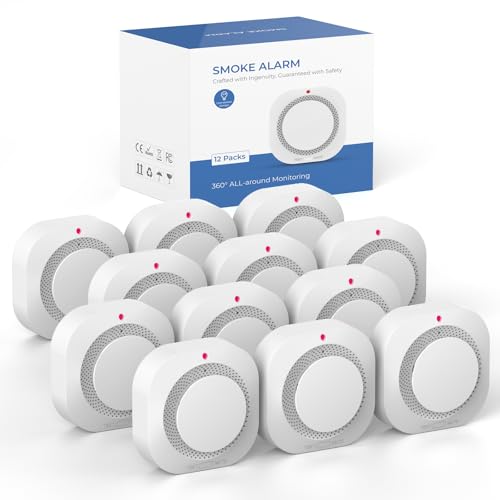 WARROXIDE Smoke Detectors Fire Alarm Photoelectric Smoke Alarm for Home Test/Mute Button Low Battery Warming 12 PCS
