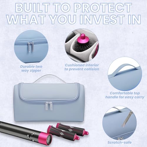 Image of OCEANEVO Travel Pouch for Airwrap Styler WITH Makeup Sponge, Storage Organiser Bag for Airwrap Attachments with Hanging Hook (Bag Only) - 31 x 14 x 16 Cm - Sky Blue - 1 Year Warranty