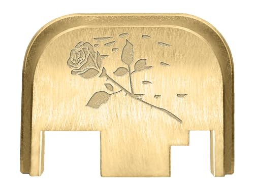 NDZ Performance Rear Slide Cover Back Plate for Gen 1-4 Glock 17 19, 9mm .40 .357 .45, Custom Laser Engraved Images on Brass, Made in The USA - Rose Swoosh Petals
