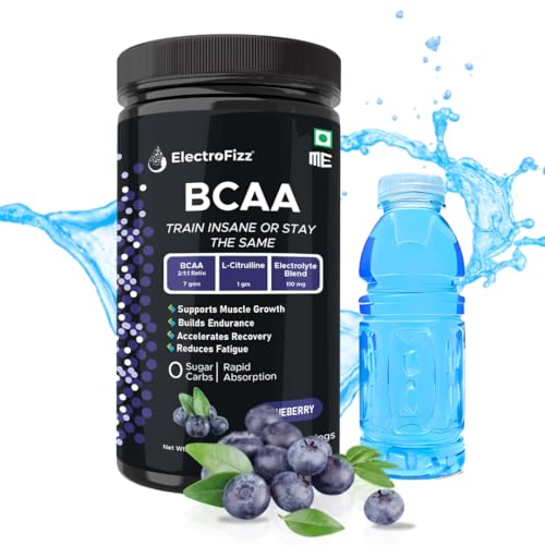 ElectroFizz BCAA 7Gms (2:1:1 formula) with Citrulline & Electrolyte Blend for Muscle Recovery & Endurance - Pre/Post Workout & Intra Workout - 400 gms (Blueberry)