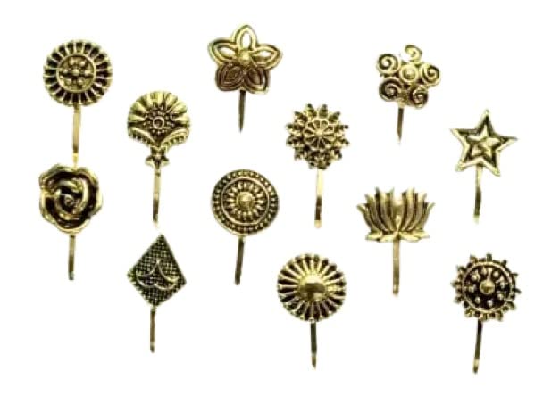 Bhumi Creation Fashions Gold-plated Plated Metal Nose Stud with Body Piercing Jewellery Nose Pin for Women (Pack of 12)