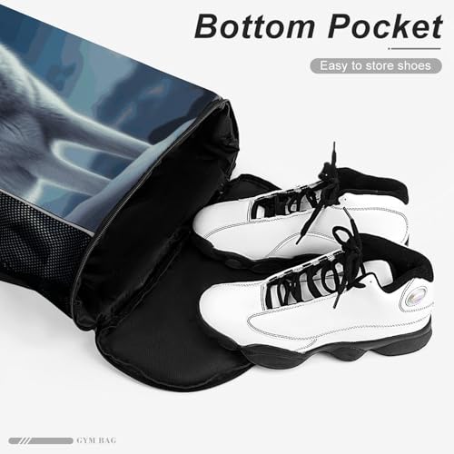 Drawstring Gym Backpack with Shoe Compartment And Wet Pocket, 28L Lightweight Waterproof Wolf Under Moon Sports Backpack for Workout Swim Beach Travel String Bag for Men Women4